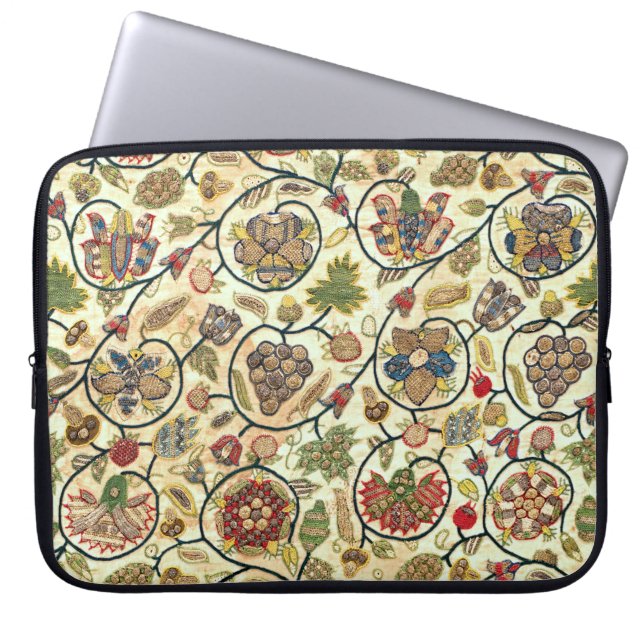Crewel Work Embroidery Fruit and Flowers Laptop Sleeve (Front)