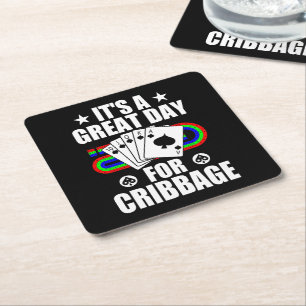 Cribbage Board For Cribbage Card Game Player Funny Square Paper Coaster