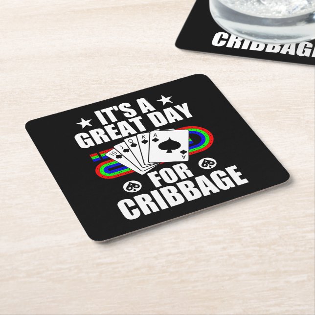 Cribbage Board For Cribbage Card Game Player Funny Square Paper Coaster (Angled)