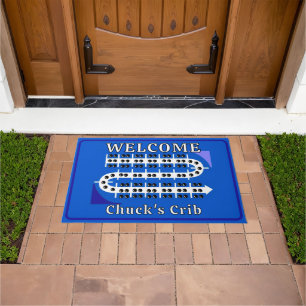 Cribbage Board Personalized Blue Welcome Crib Doormat