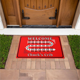 Cribbage Board Personalized Red Welcome Crib Doormat