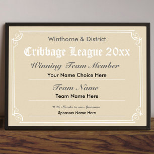 Cribbage Competition Certificate Poster