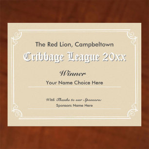 Cribbage Competition Winner's Certificate Poster