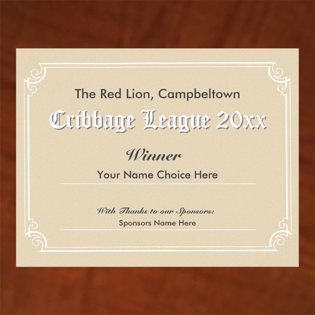 Cribbage Competition Winner's Certificate Poster (Creator Uploaded)