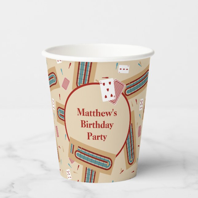 Cribbage Game Themed Personalized Party Paper Cups (Front)