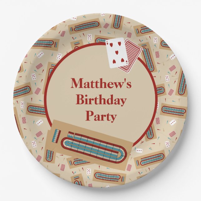 Cribbage Game Themed Personalized Party Paper Plate (Front)