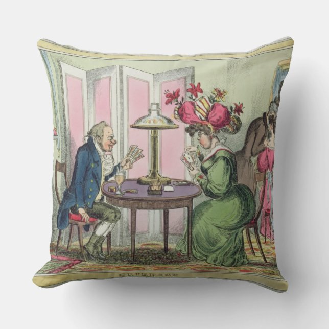 Cribbage, published by Thomas McLean, London (colo Throw Pillow (Front)