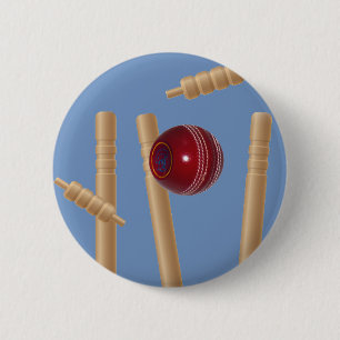 Cricket Ball And Stumps, 2 Inch Round Button