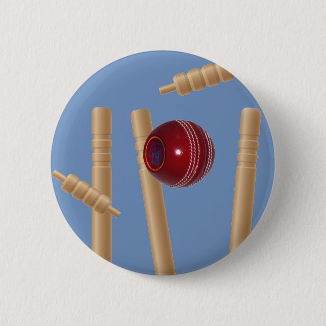 Cricket Ball And Stumps, 2 Inch Round Button (Front)