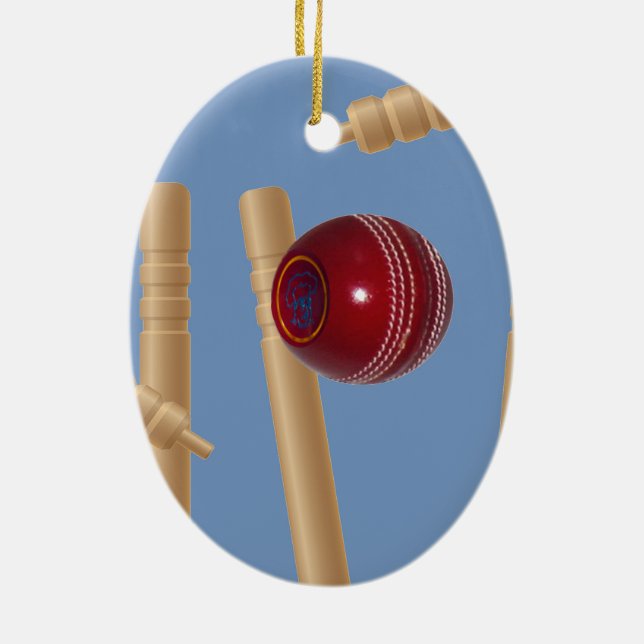 Cricket Ball And Stumps, Ceramic Ornament (Back)