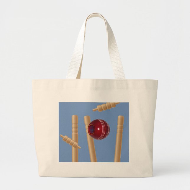 Cricket Ball And Stumps, Large Tote Bag (Front)