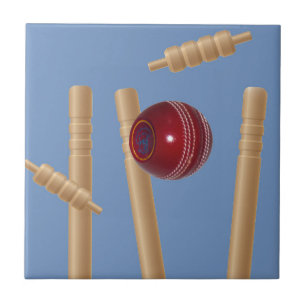 Cricket Ball And Stumps, Tile