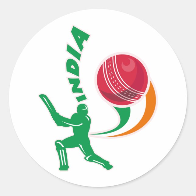 cricket ball batsman batting India Classic Round Sticker (Front)