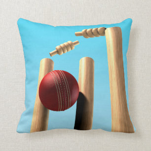 Cricket Ball Hitting Wickets Throw Pillow