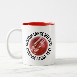 Cricket Ball & Large Text RED 11oz Custom Two-Tone Coffee Mug
