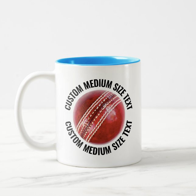 Cricket Ball & Medium Text LIGHT BLUE 11oz Custom Two-Tone Coffee Mug (Left)