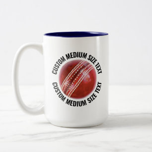 Cricket Ball & Medium Text NAVY BLUE 15oz Custom Two-Tone Coffee Mug