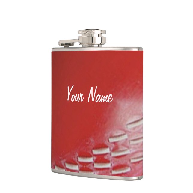 Cricket Ball Red Customize With Your Name Hip Flask (Left)