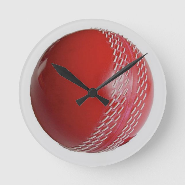 Cricket Ball Red Customize With Your Name Round Clock (Front)