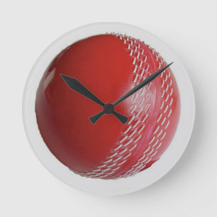 Cricket Ball Red Customize With Your Name Round Clock