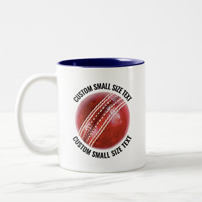Cricket Ball & Small Text NAVY BLUE 11oz Custom Two-Tone Coffee Mug (Left)