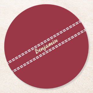 Cricket Ball Stitching Seam Personalised Cricketer Round Paper Coaster