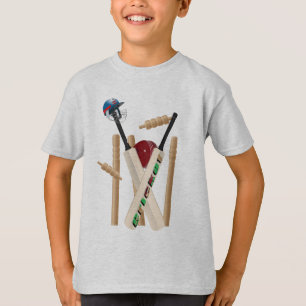 Cricket Ball Stumps Bats Design, T-Shirt