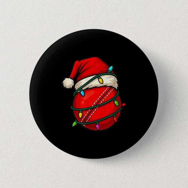 Cricket Ball With Santa Hat Funny Christmas Xmas G 2 Inch Round Button (Front)