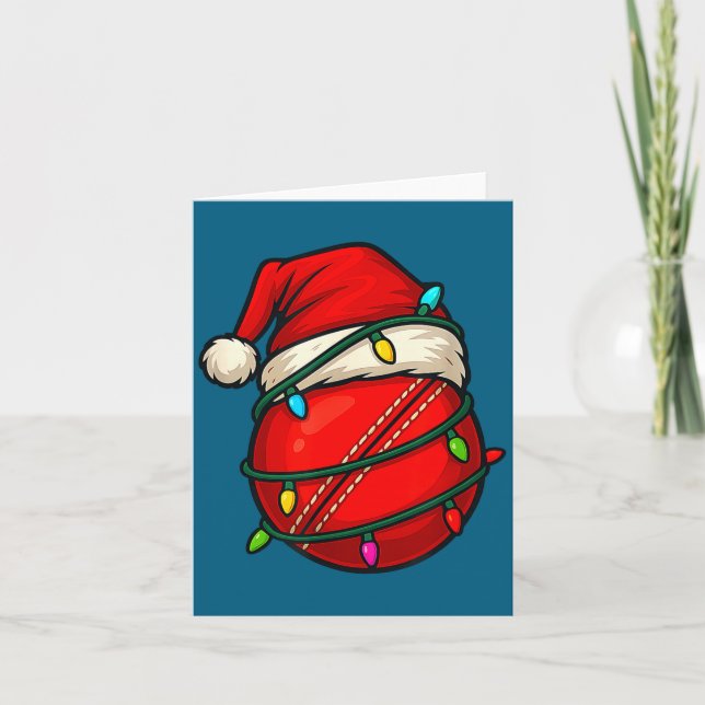 Cricket Ball With Santa Hat Funny Christmas Xmas G Card (Front)