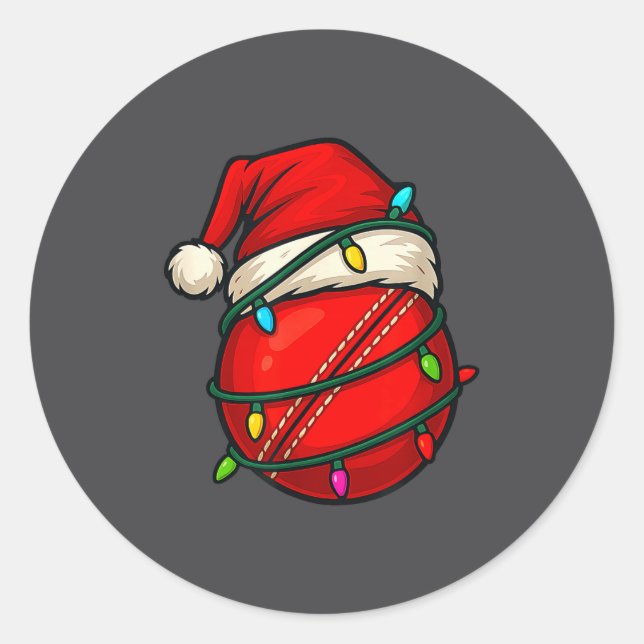 Cricket Ball With Santa Hat Funny Christmas Xmas G Classic Round Sticker (Front)