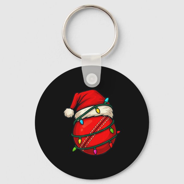 Cricket Ball With Santa Hat Funny Christmas Xmas G Keychain (Front)