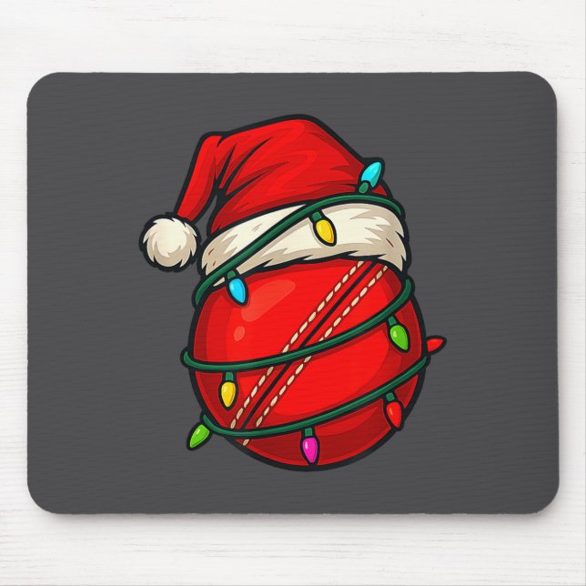 Cricket Ball With Santa Hat Funny Christmas Xmas G Mouse Pad (Front)
