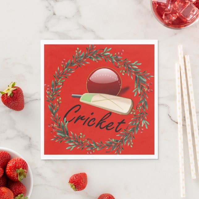 Cricket bat and ball, Christmas, Napkin (Insitu)