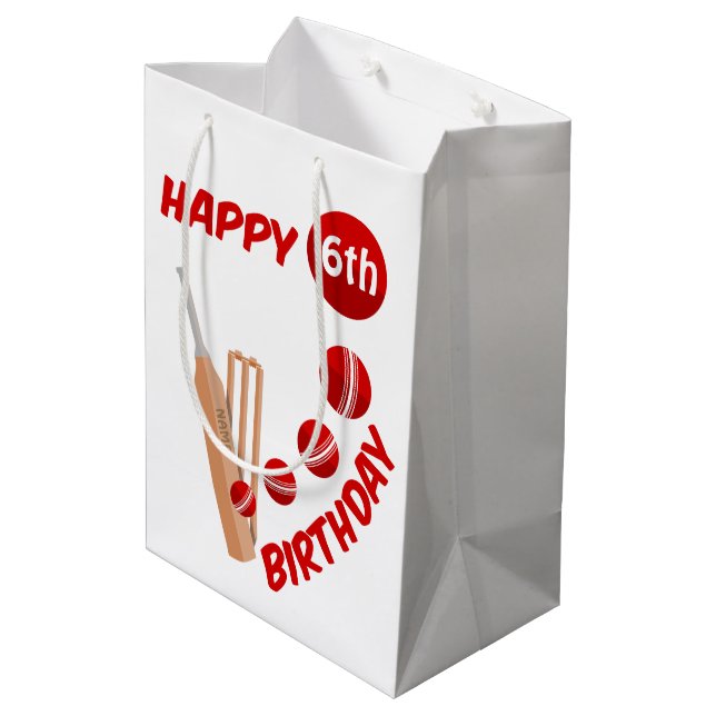 Cricket Bat and Ball Kids Birthday Medium Gift Bag (Back Angled)