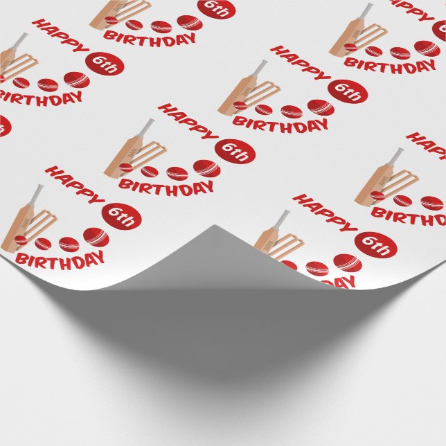 Cricket Bat and Ball Kids Birthday Wrapping Paper (Corner)