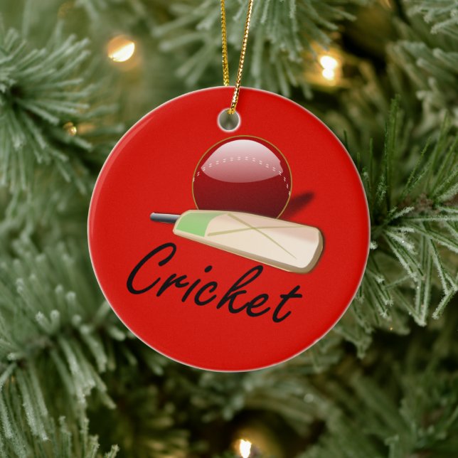 Cricket bat and ball, labelled, ceramic ornament (Tree)