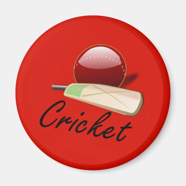 Cricket bat and ball, labelled, magnet (Front)