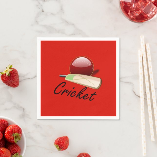 Cricket bat and ball, labelled, napkin (Insitu)