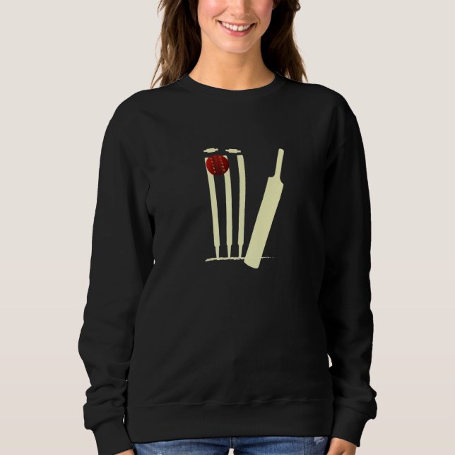 Cricket Bat, Ball, Stumps Bowled Out Cricketer Fan Sweatshirt (Front)