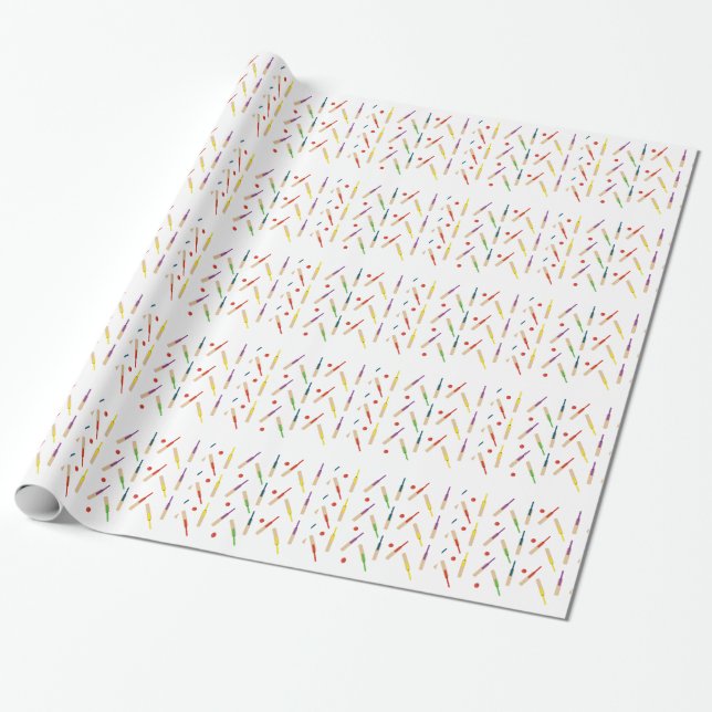 Cricket Bats and Balls Wrapping Paper (Unrolled)