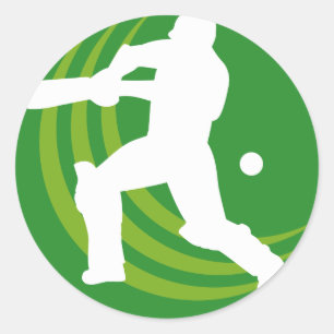 cricket batsman batting silhouette classic round sticker