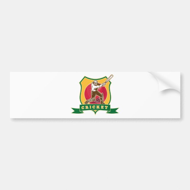 cricket batsman silhouette batting ball shield bumper sticker (Front)