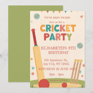 Cricket Birthday Party Sports Invitation
