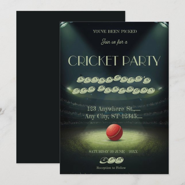 Cricket Birthday Party Sports Invitation (Front/Back)