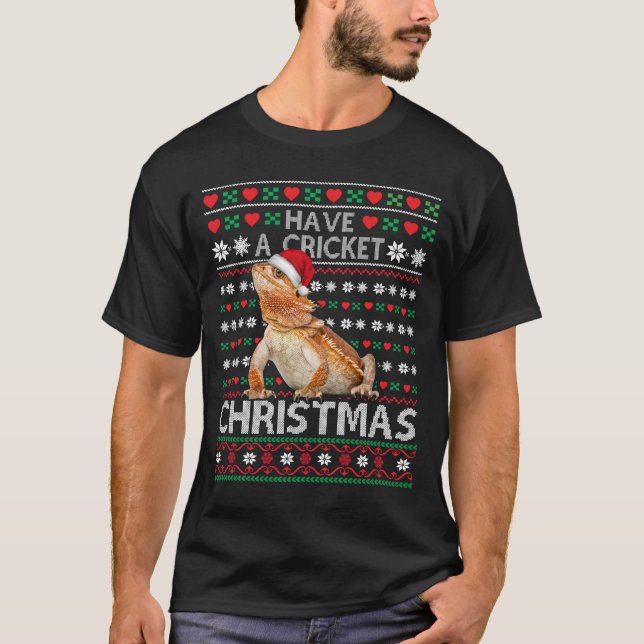 Cricket Christmas Bearded Dragon Ugly Christmas Sw T-Shirt (Front)