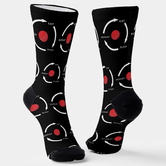 Cricket Eat Sleep Repeat Sports Fan Saying Socks (Angled)