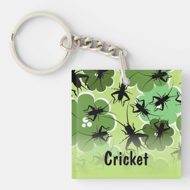 Cricket Floral Pattern Green + Black Keychain (Front)