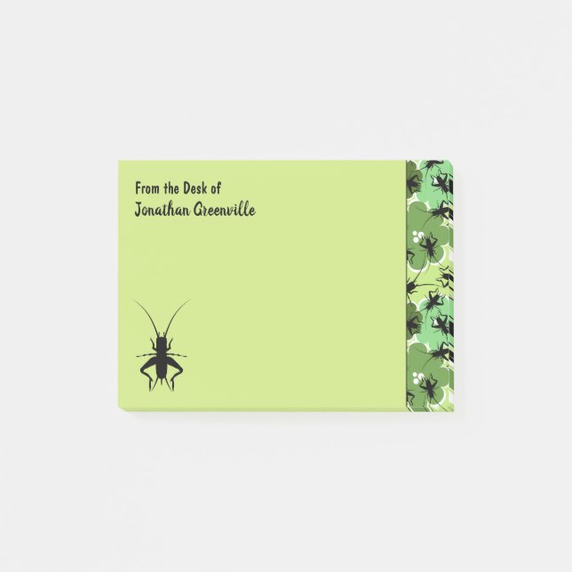 Cricket Floral Pattern Green Black Personalized Post-it Notes (Front)