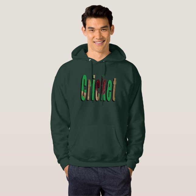 Cricket Game Logo, Mens Green Hoodie (Front Full)