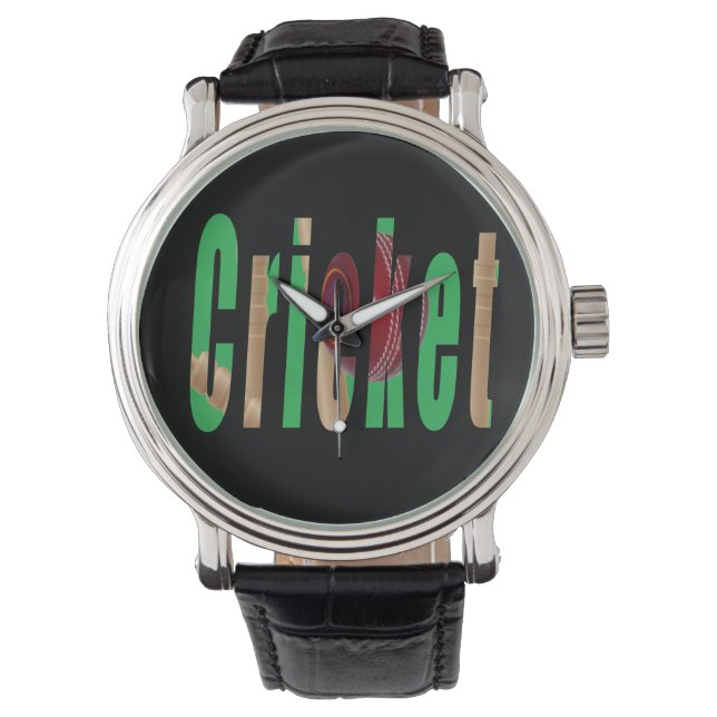 Cricket Game Logo, Mens Leather Watch (Front)